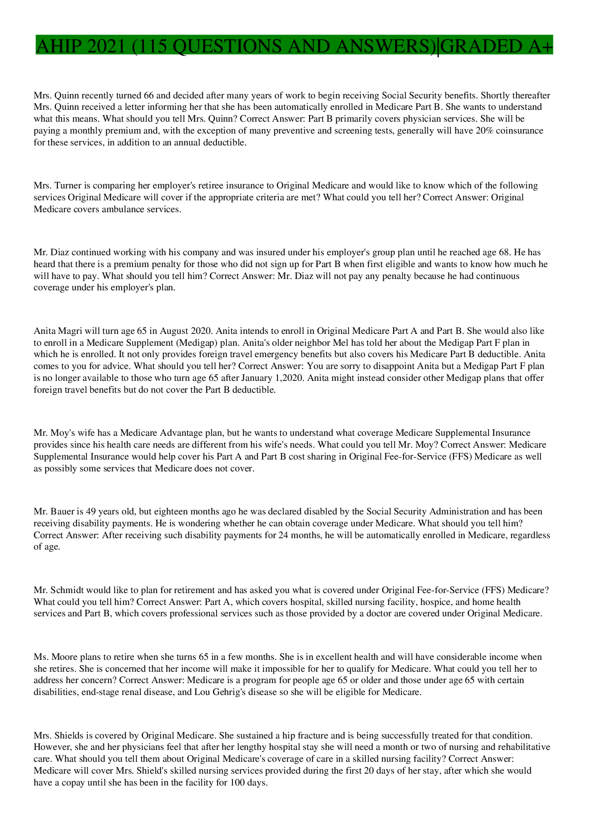 Preview image for AHIP 2021 QUESTIONS AND ANSWERS